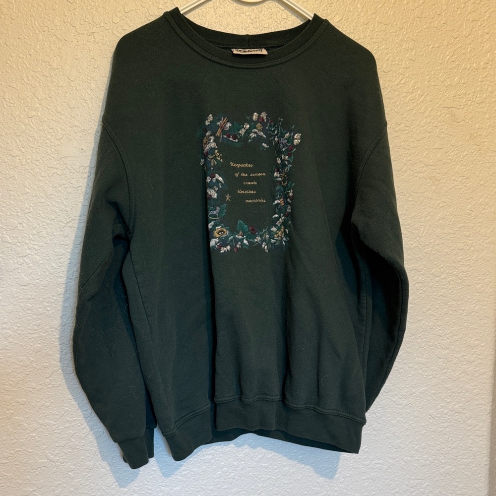 Vintage Dark Green Christmas Graphic crew neck Sweater